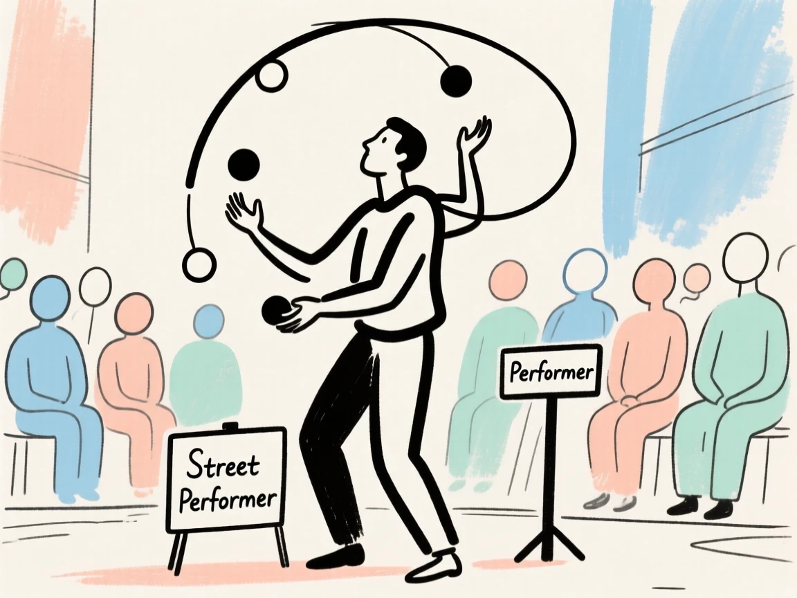 A street performer juggling for a crowd