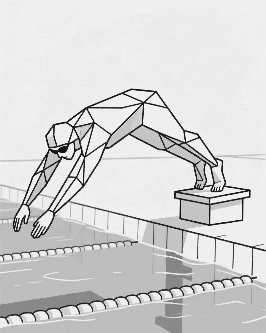 A swimmer diving into a pool at the start of a race