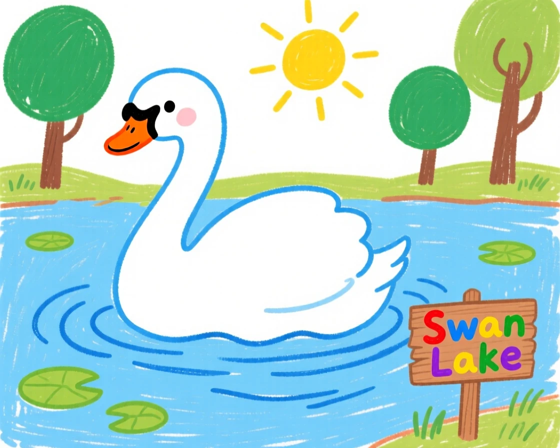 A swan gliding gracefully across a calm lake.