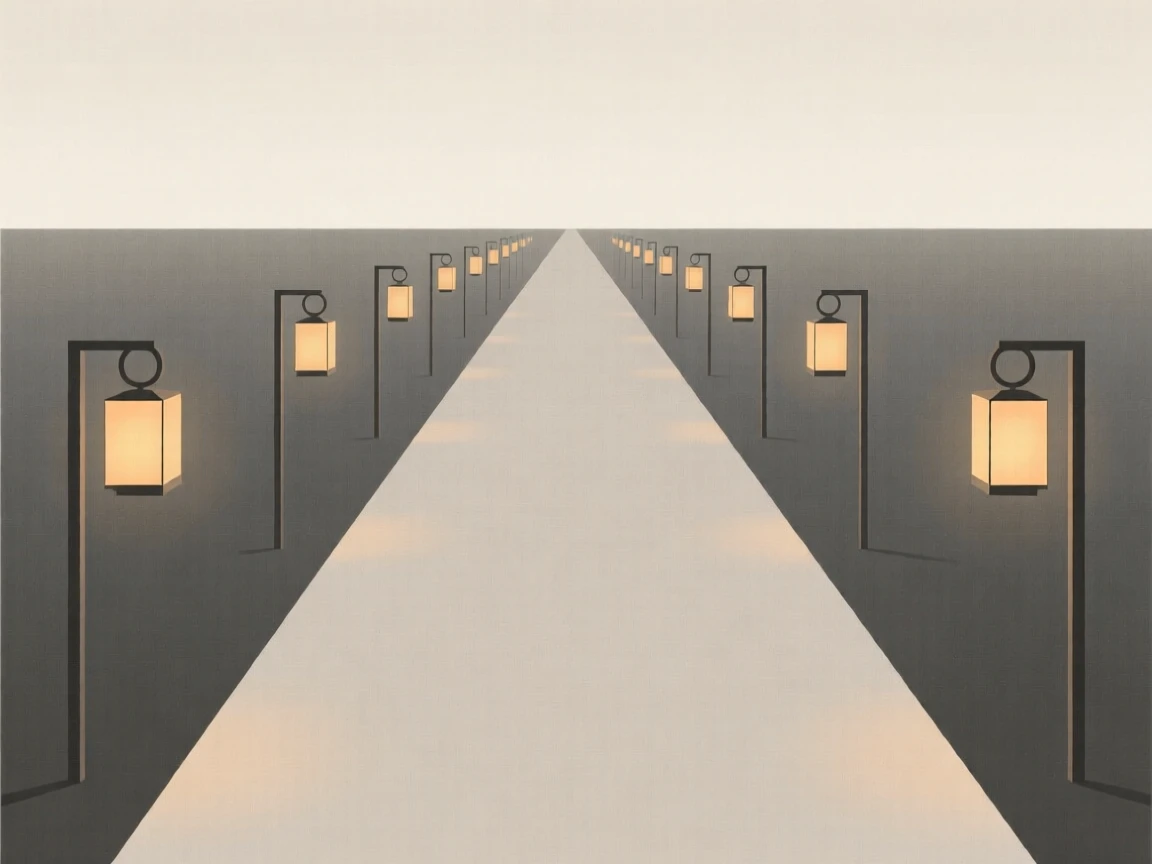 A pathway lit by lanterns leading into the unknown