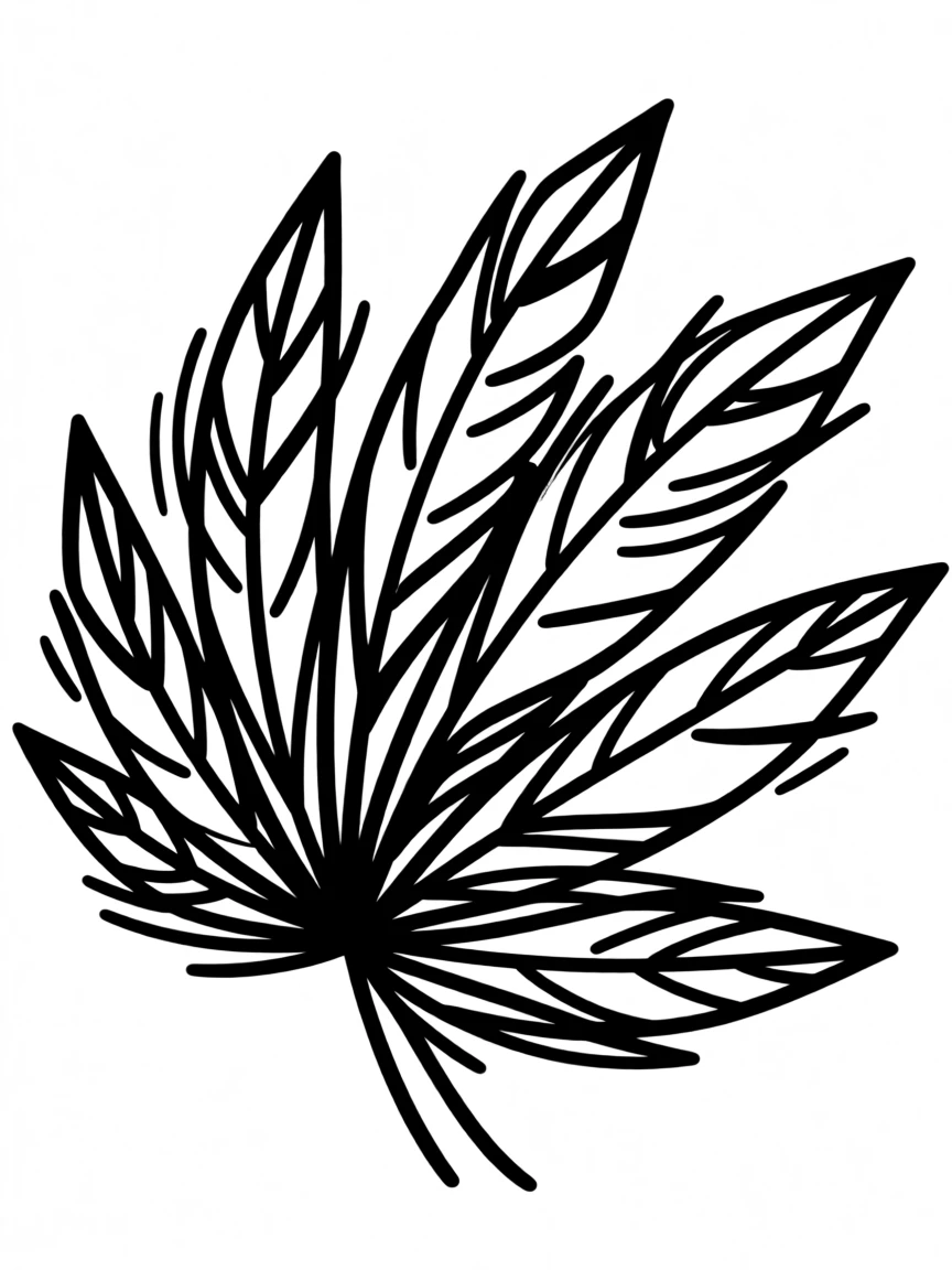 A geometric arrangement of feathers in gradient colors fanned out in a circle.