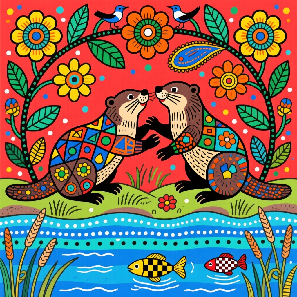 A pair of otters playing along the banks of a Scottish loch.