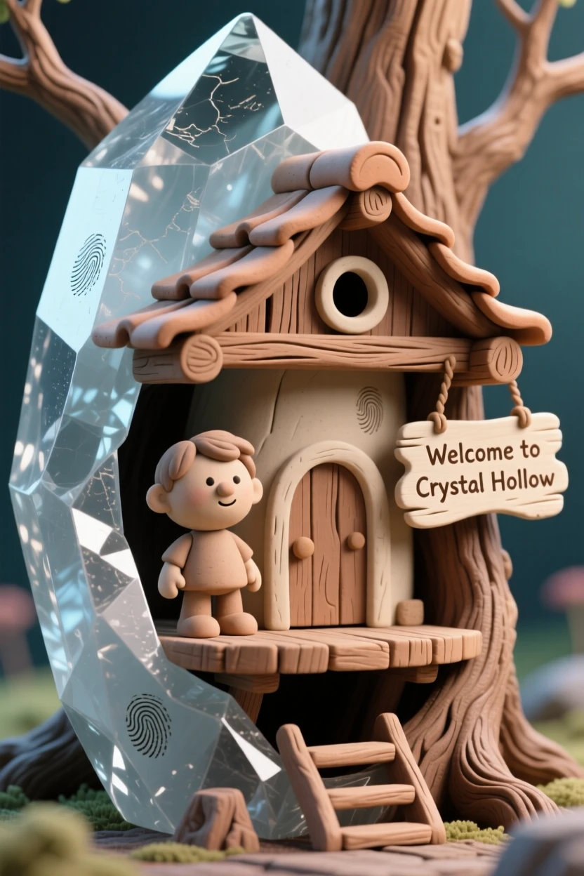 A treehouse built inside the hollow of a giant crystal