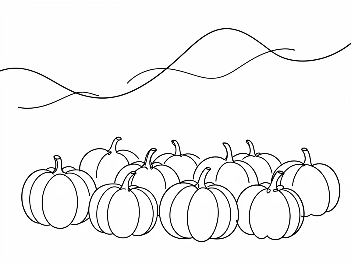 A pumpkin patch filled with rows of orange gourds beneath an autumn sky