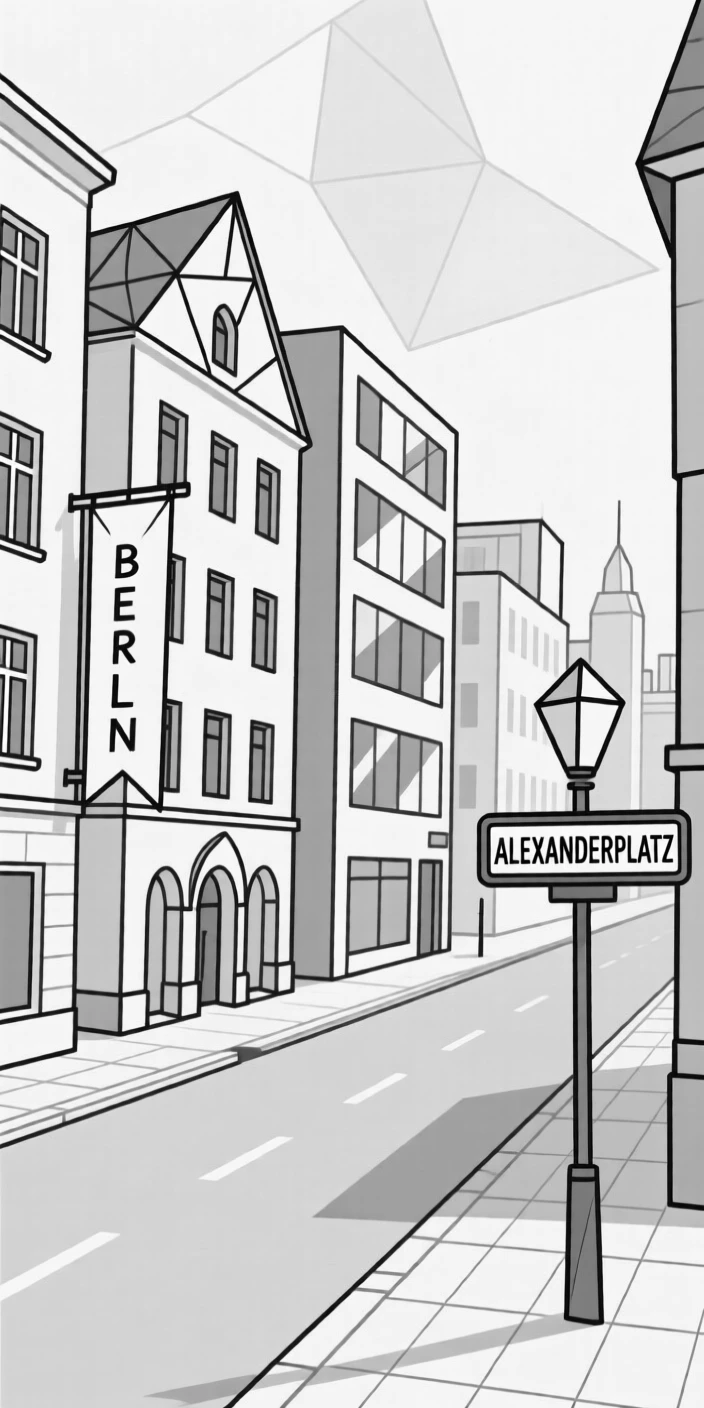 A Berlin street lined with modern and historic buildings