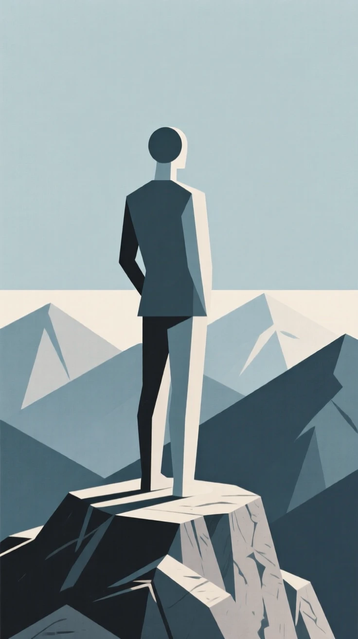A person standing confidently at a mountain overlook