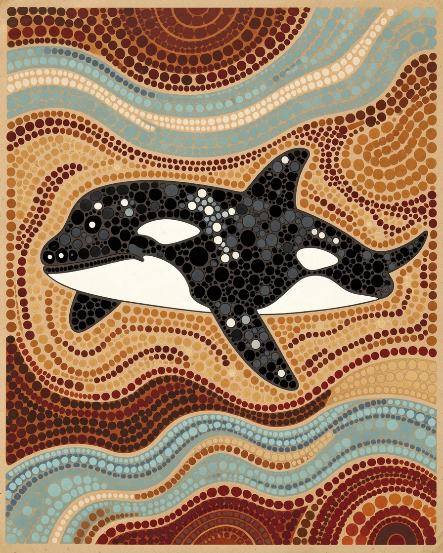 A orca resting on the sandy seabed