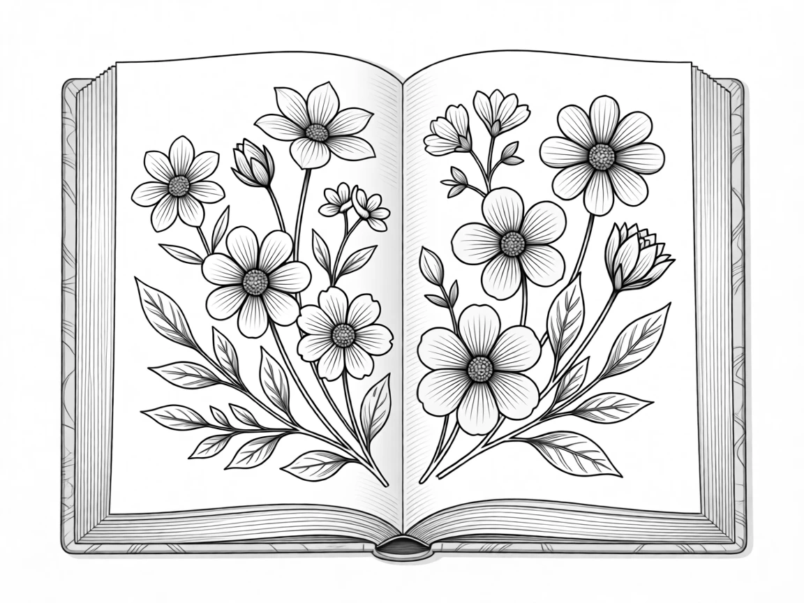 A collection of pressed flowers arranged in an old book