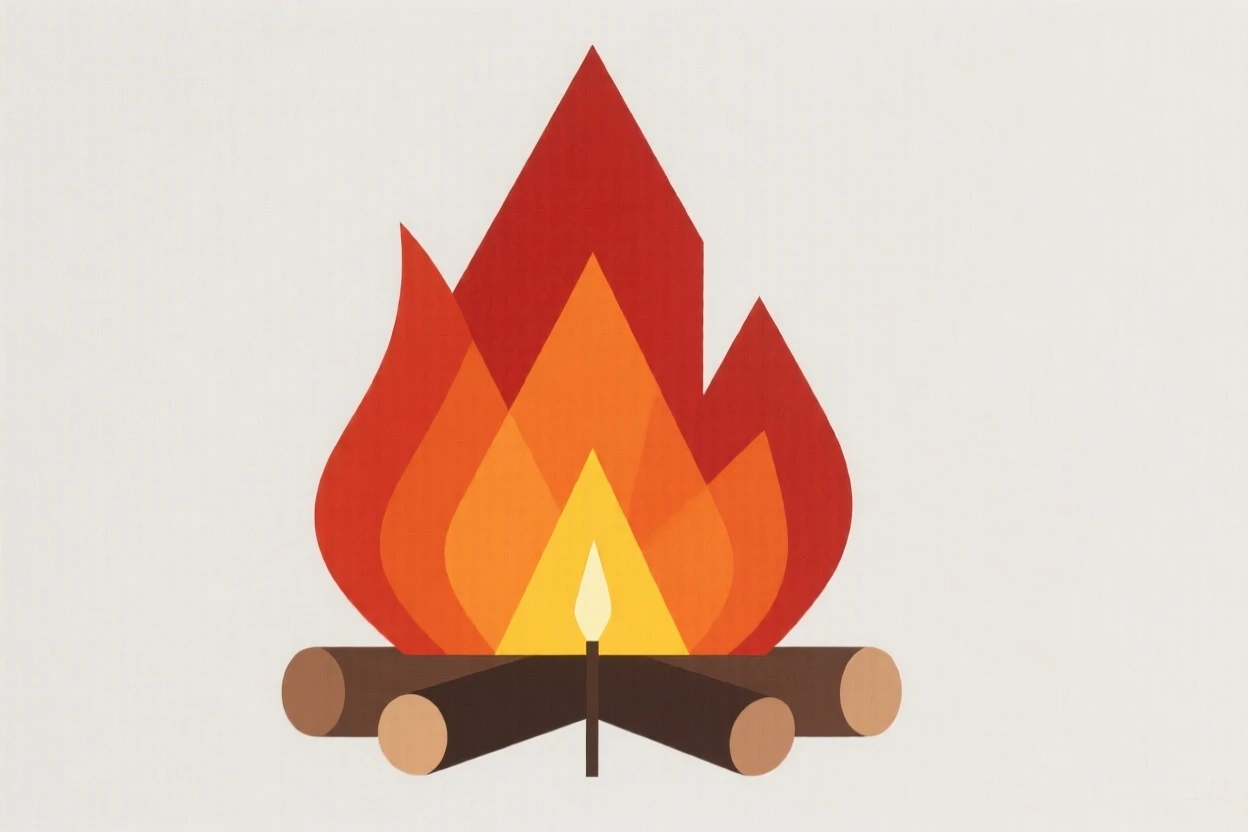 A single spark growing into a warm bonfire