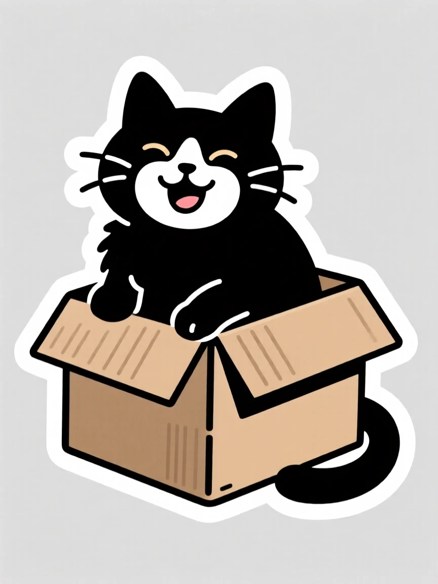An instantly mood-lifting cat sitting inside a cardboard box looking content, caught in a perfectly timed adorable pose, the kind of moment everyone wants to share.