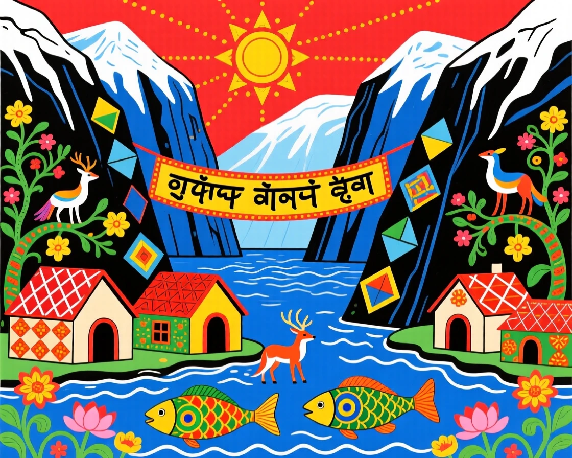 A fjord village nestled beneath towering snow-capped cliffs.