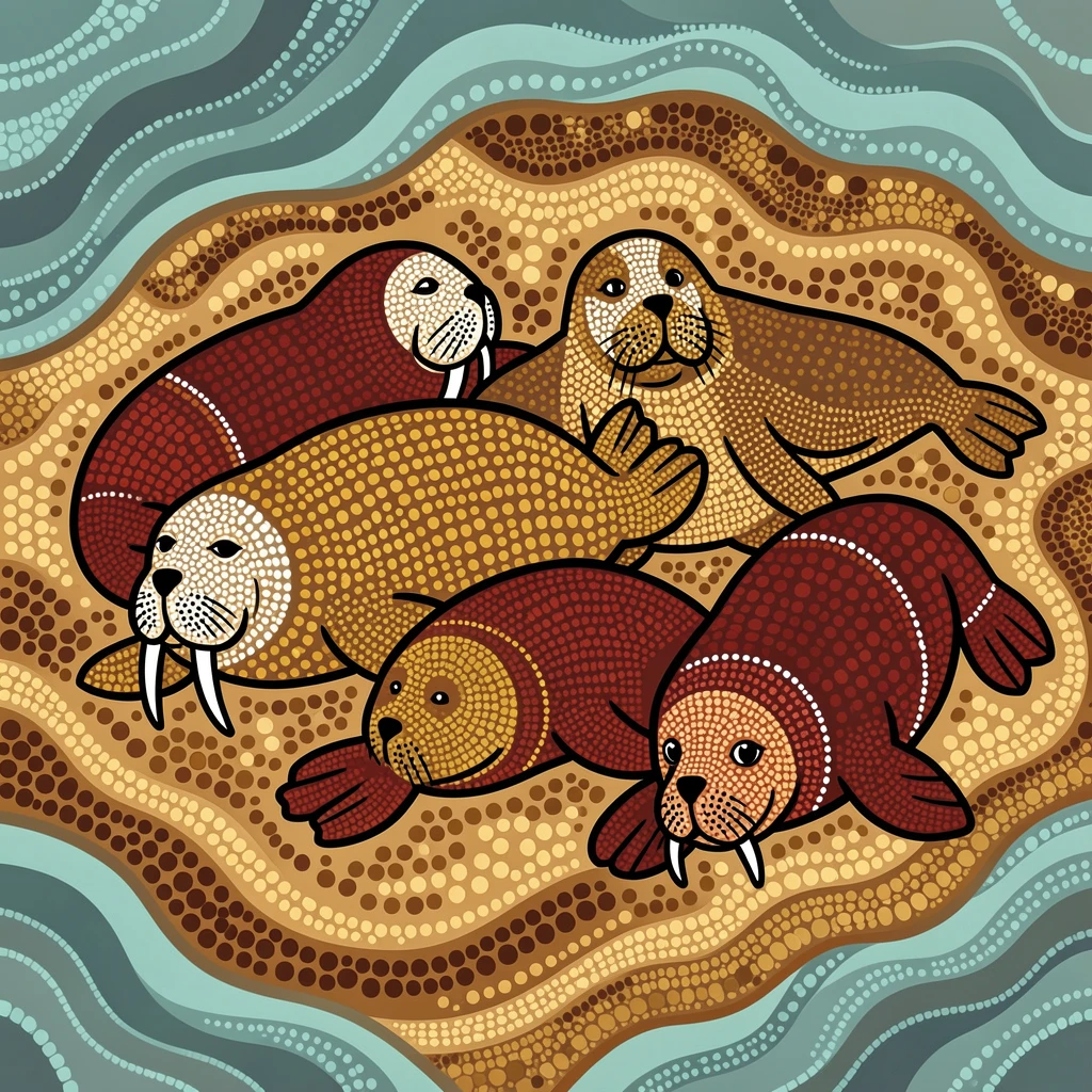 A walrus colony resting on the sandy seabed