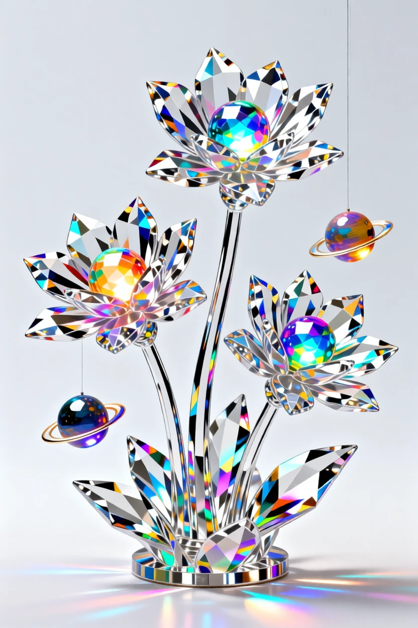 A dreamlike garden where each flower blooms into a small glowing planet.