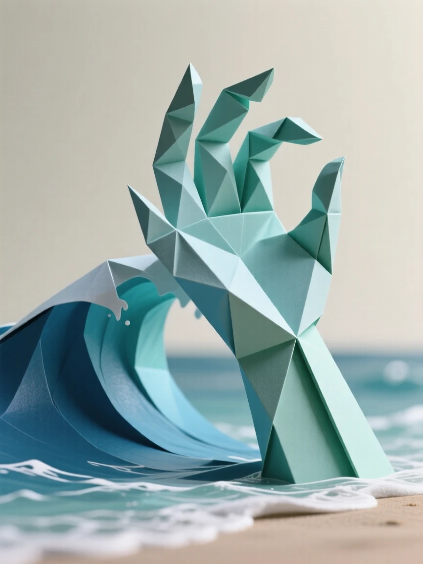A single wave rolling in the shape of a giant hand reaching toward the shore.