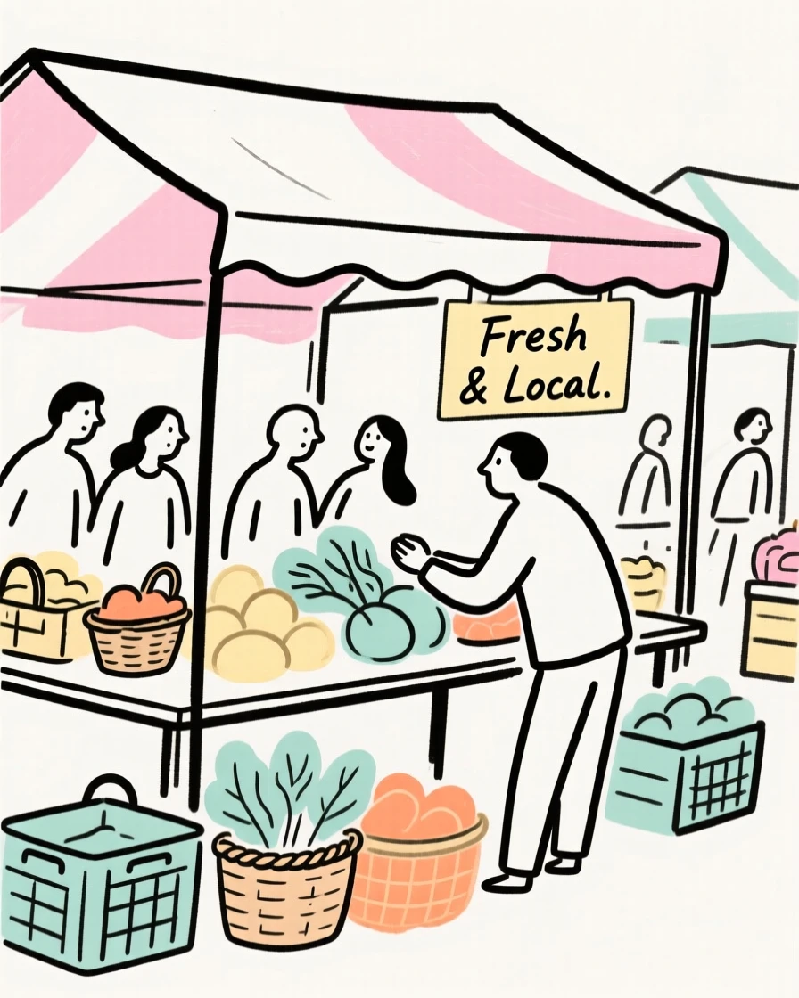 A busy farmers market stall