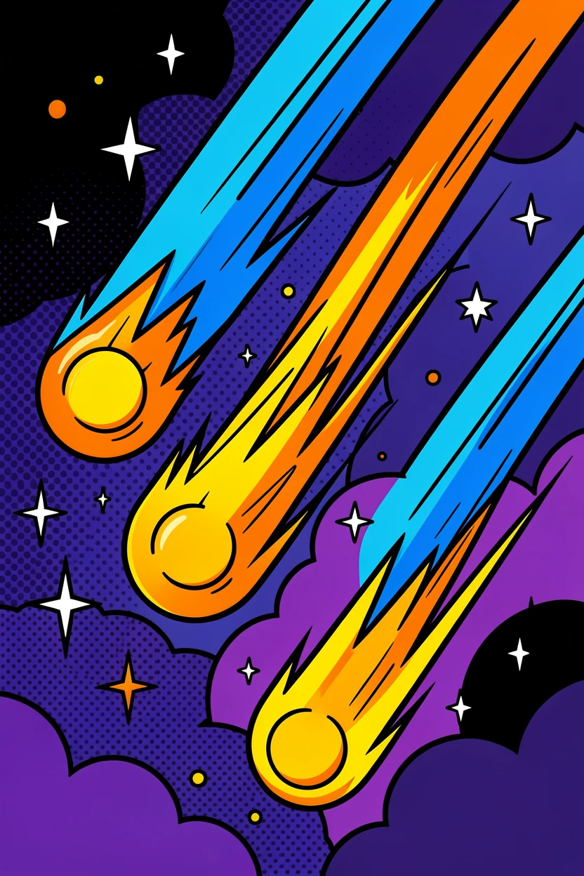 A meteor shower streaking across a starry night sky
