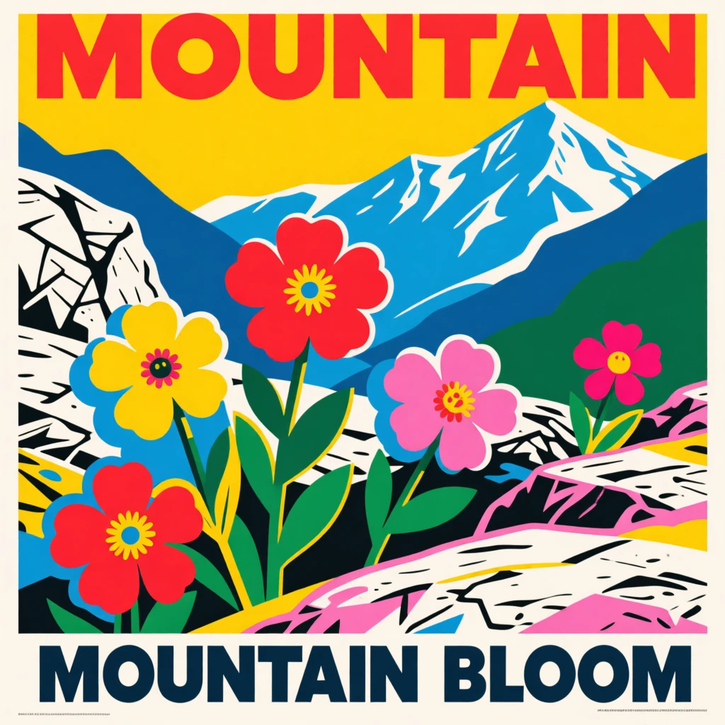 Mountain alpine flowers blooming among rocks
