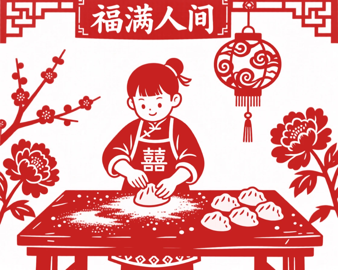 A young apprentice, folding dumplings at a flour-dusted table, in filled with the comfort of familiar routine.