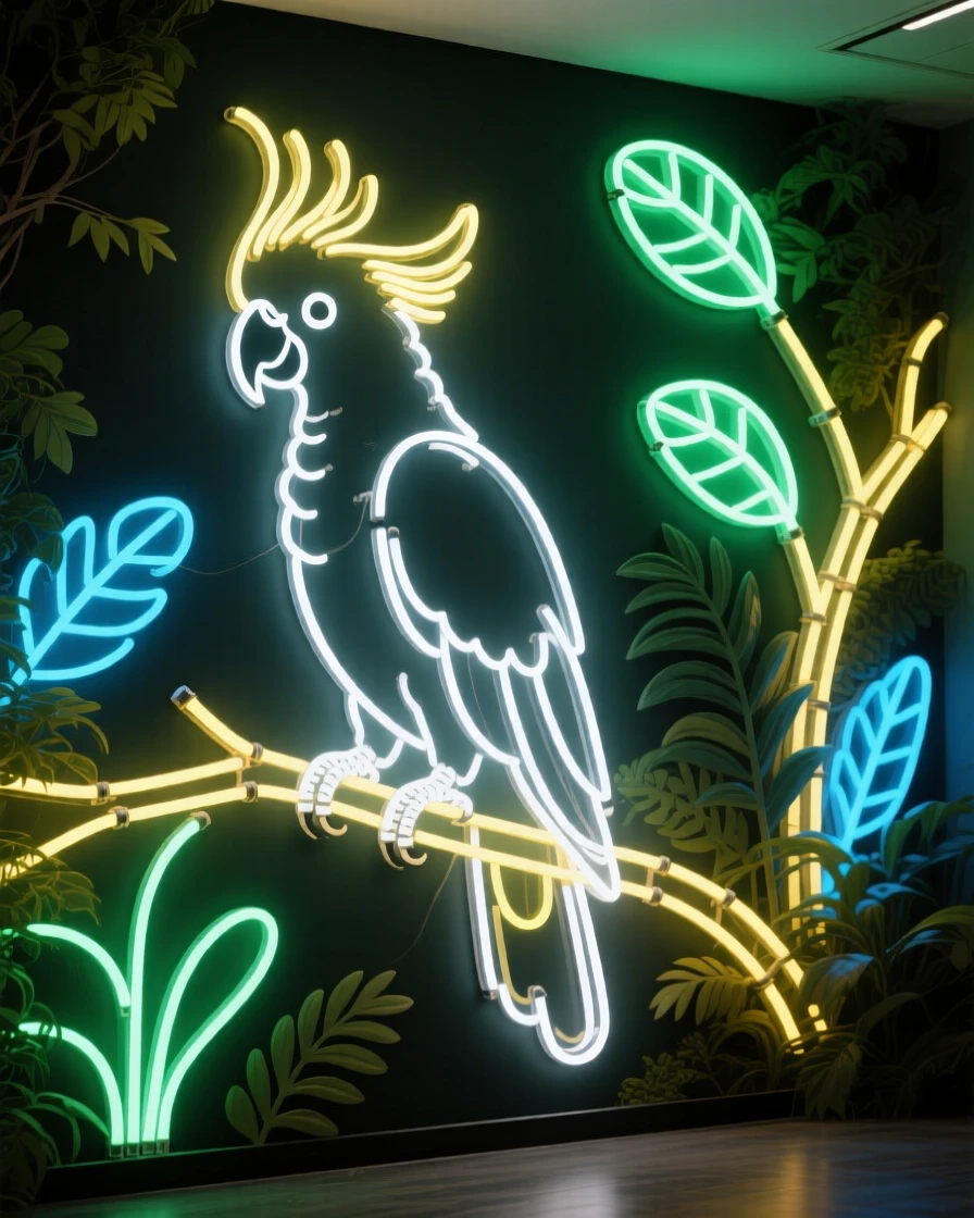 A wide environmental shot of a cockatoo standing in its natural habitat.