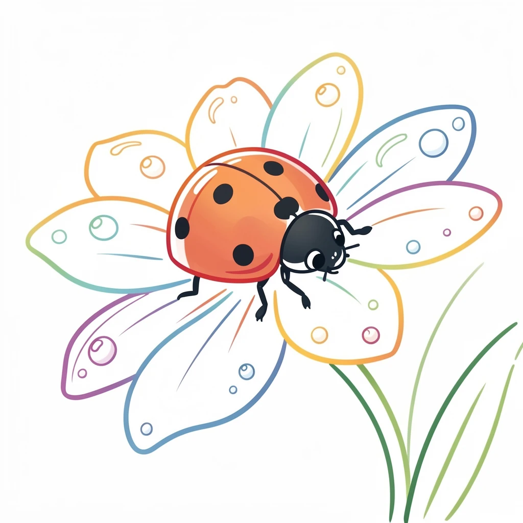 A close-up of a garden ladybird resting on a dew-covered petal.