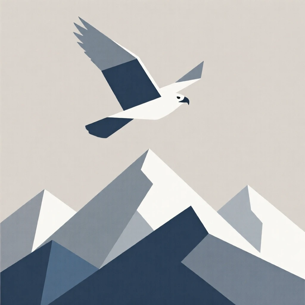 A hawk soaring high above a mountain range
