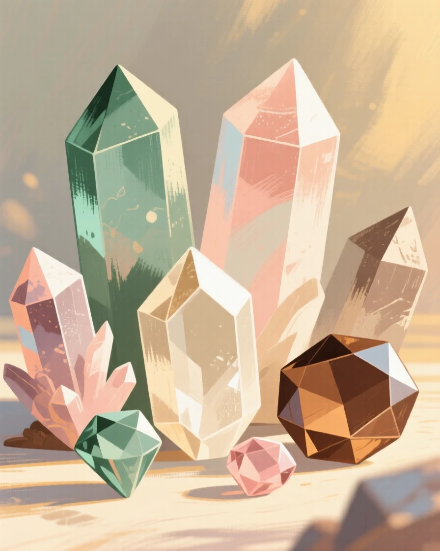 A display of colorful mineral crystals and polished gemstones