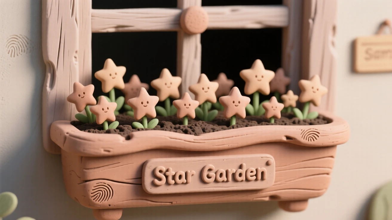 A window box where tiny stars grow instead of flowers