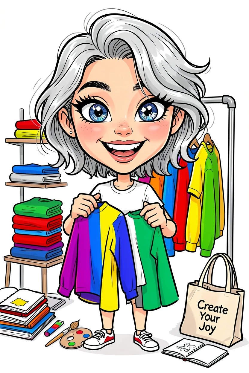 [Trending & Universal Topics] Modern lifestyle scene of a stylish aspiring artist organizing a colorful capsule wardrobe, capturing everyday joy