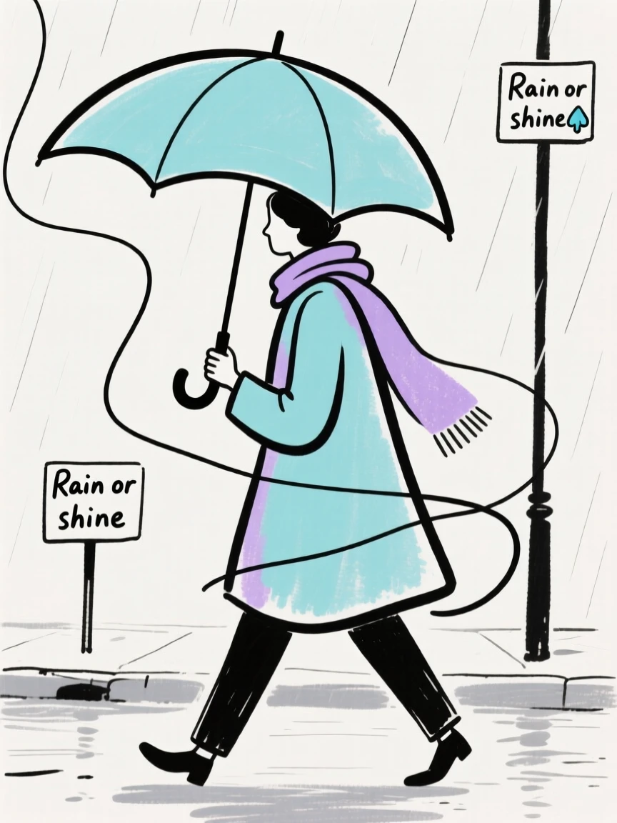 A rainy day walk with an umbrella