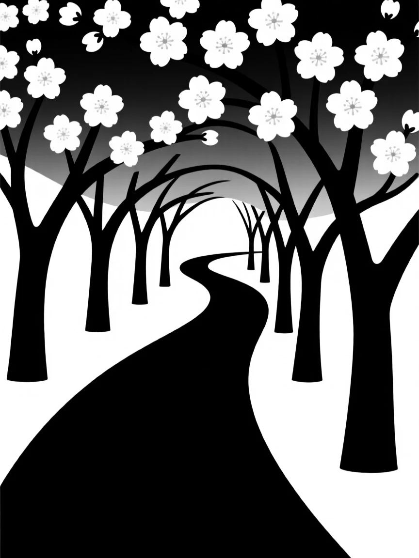 A row of cherry blossom trees lining a path.