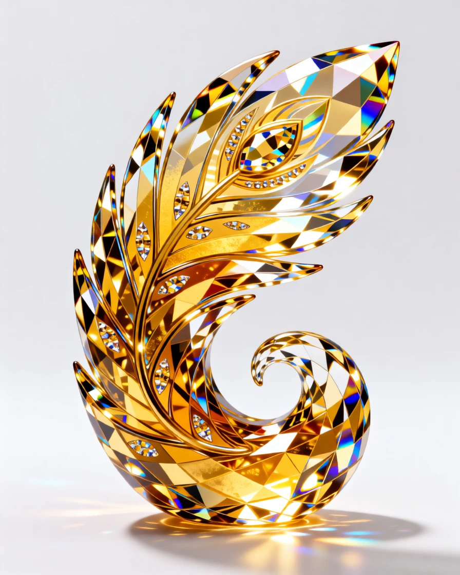 An abstract swirl of golden pigment forming the shape of a coiled phoenix feather.