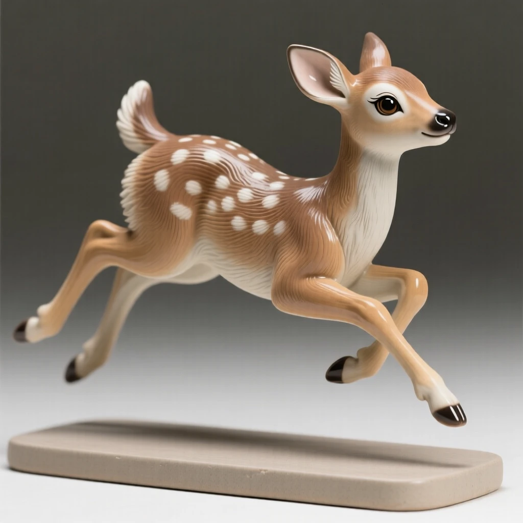 A fawn caught in a playful leap, its eyes wide with gentle curiosity, offering a serene glimpse into nature's stillness.