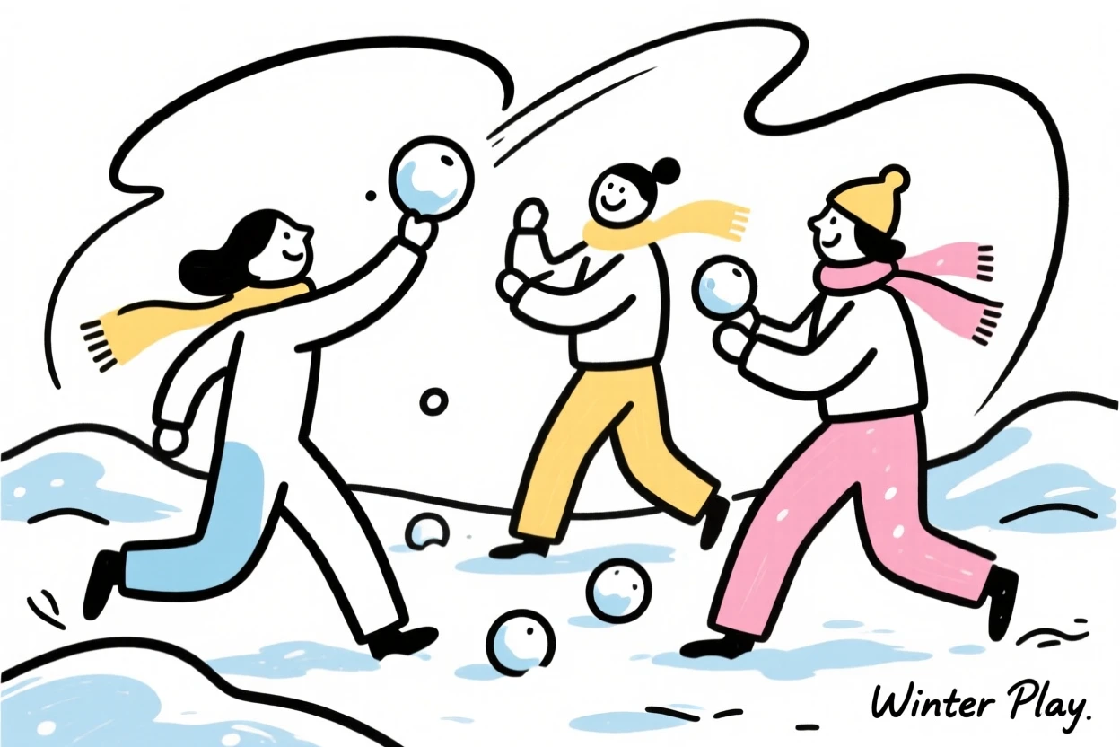 A snowball fight between friends