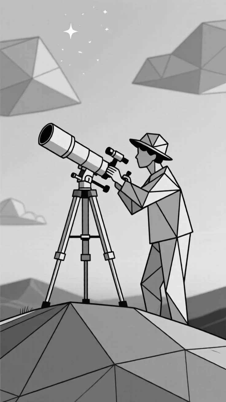 A stargazer setting up a telescope on a hilltop