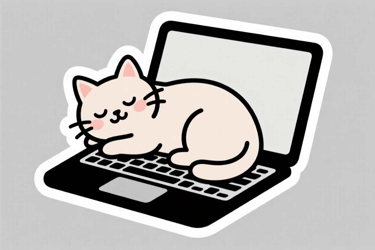 An irresistibly wholesome cat perched on a laptop keyboard mid-nap, bringing an instant smile to anyone who sees it, a scene made for smiling at your screen.