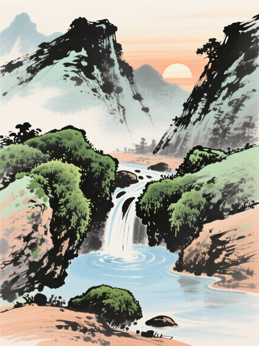 A mountain spring bubbling up beside mossy stones, full of quiet reverence, in the quiet hour before sunrise.
