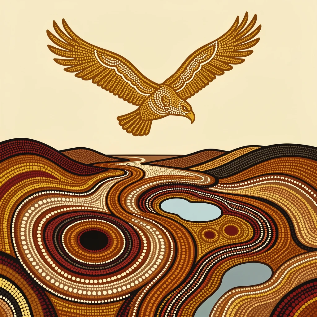 A golden eagle circling above an open valley