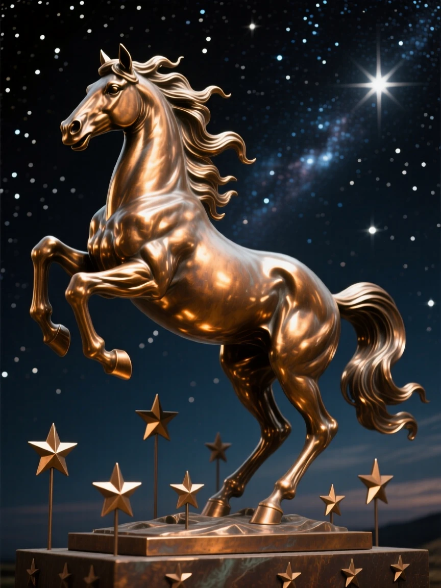 A spirit horse galloping across a starlit sky, bathed in ethereal, otherworldly glow, radiating awe and grandeur