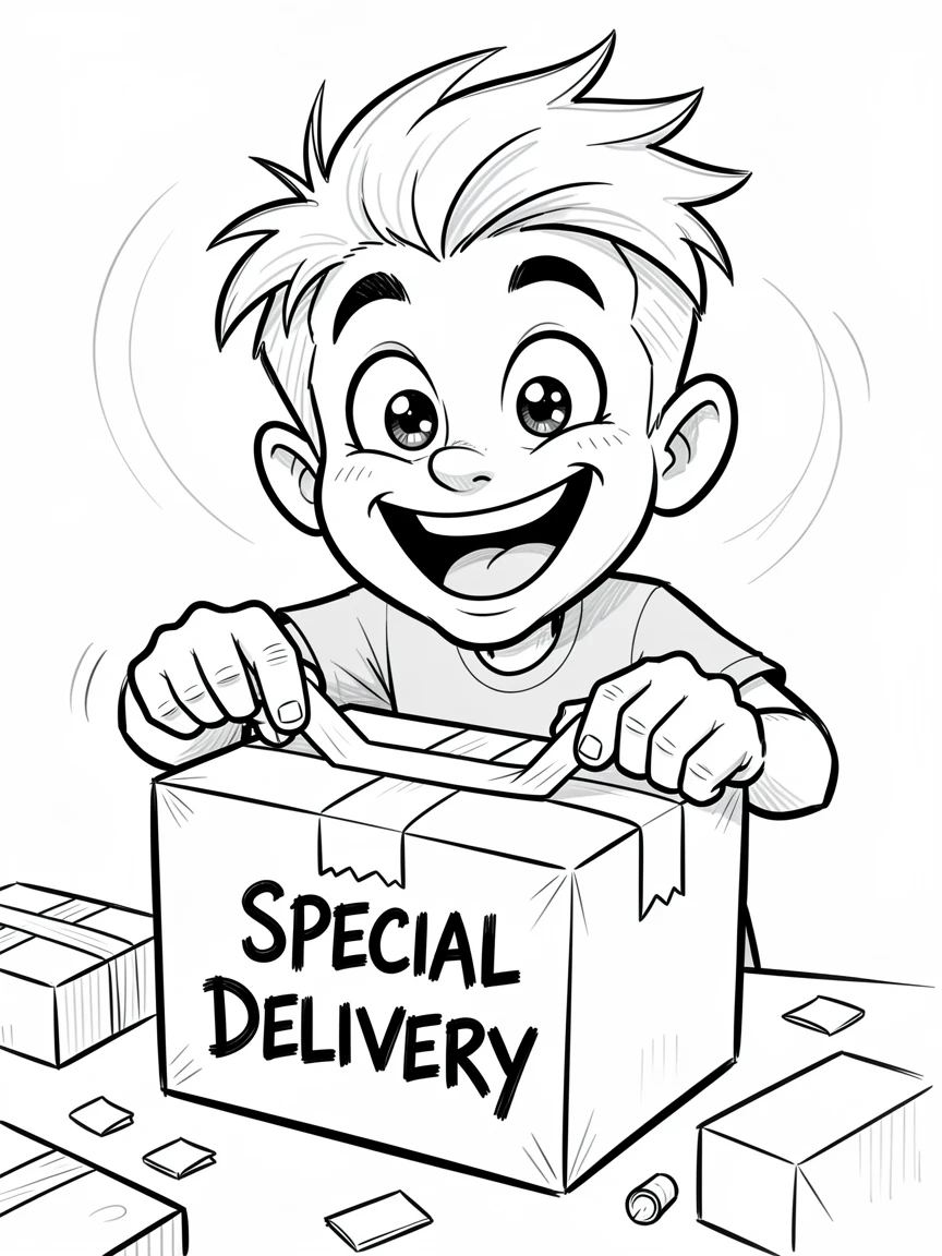 [Trending & Universal Topics] Modern lifestyle scene of an energetic content creator unboxing a much-anticipated package, capturing everyday joy
