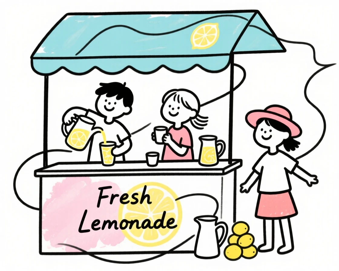 A summer lemonade stand run by kids