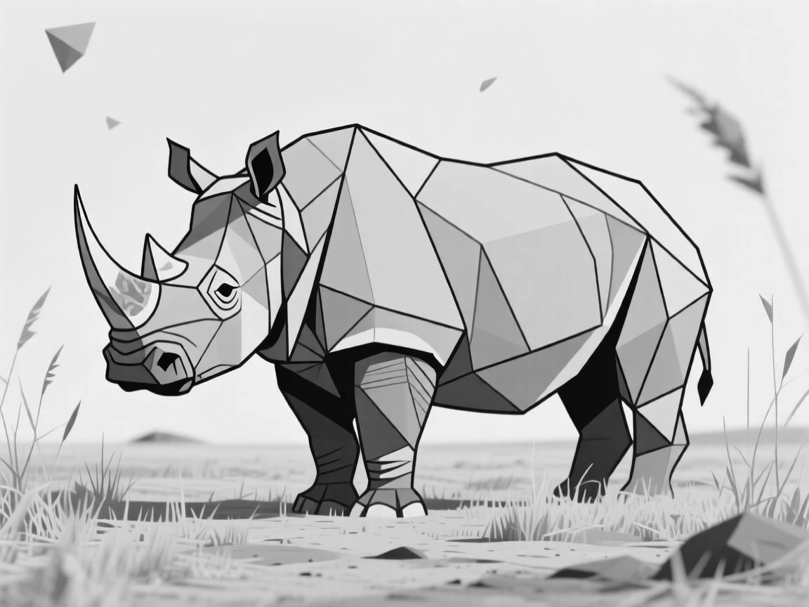 A rhinoceros standing in dry grassland