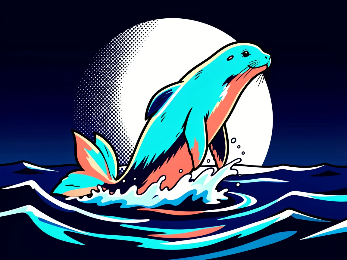 A selkie emerging from calm moonlit ocean waves