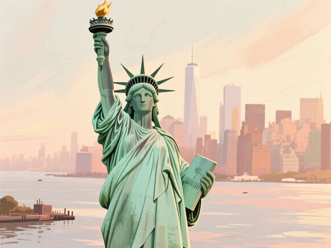 The Statue of Liberty standing proud in New York Harbor