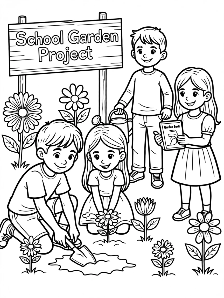 A group of students planting a garden for a school project