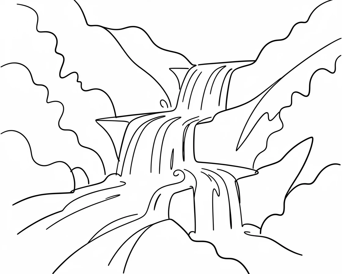 A cascading series of small waterfalls stepping down a jungle hillside