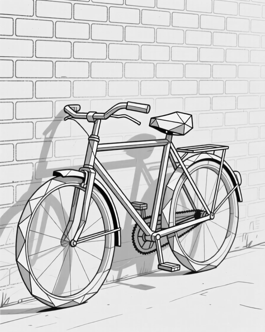 A vintage bicycle leaning against a brick wall