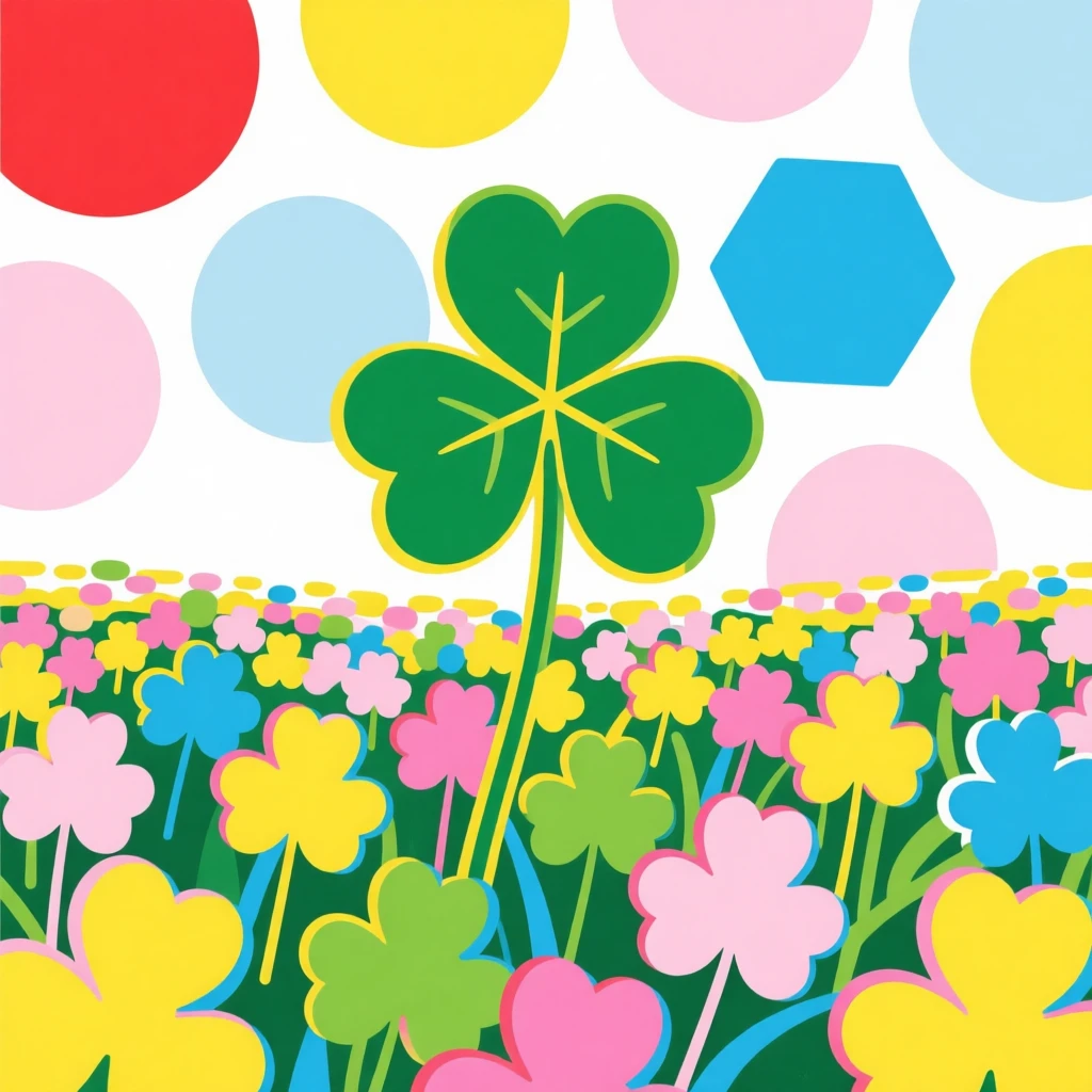 Wild clover field with a single four-leaf clover