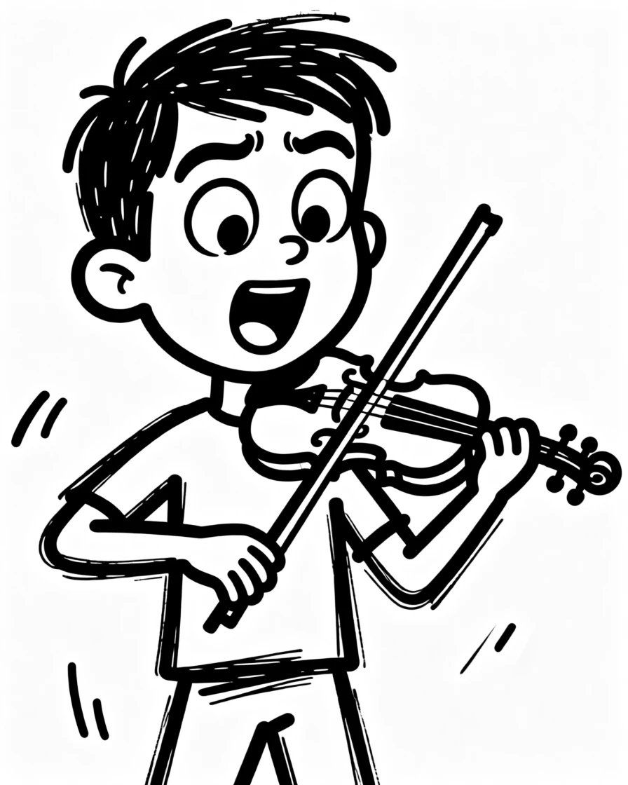 A young violinist performing for the very first time, nervous but proud.