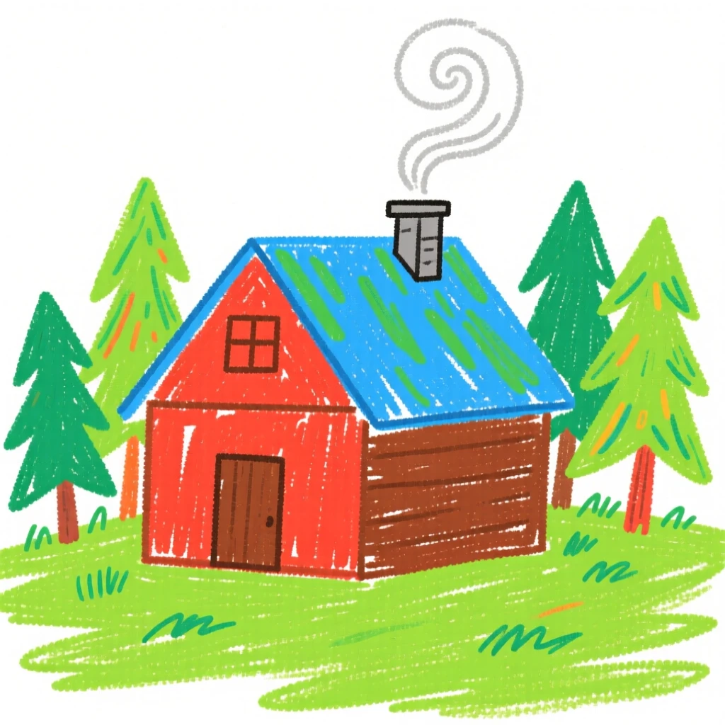 A mountain chalet with smoke curling from its chimney.