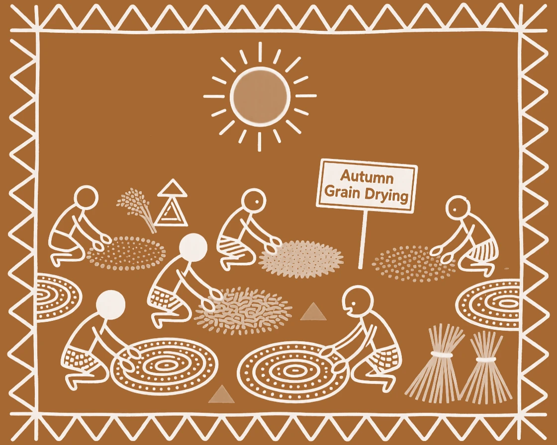 Villagers drying grain under the autumn sun.